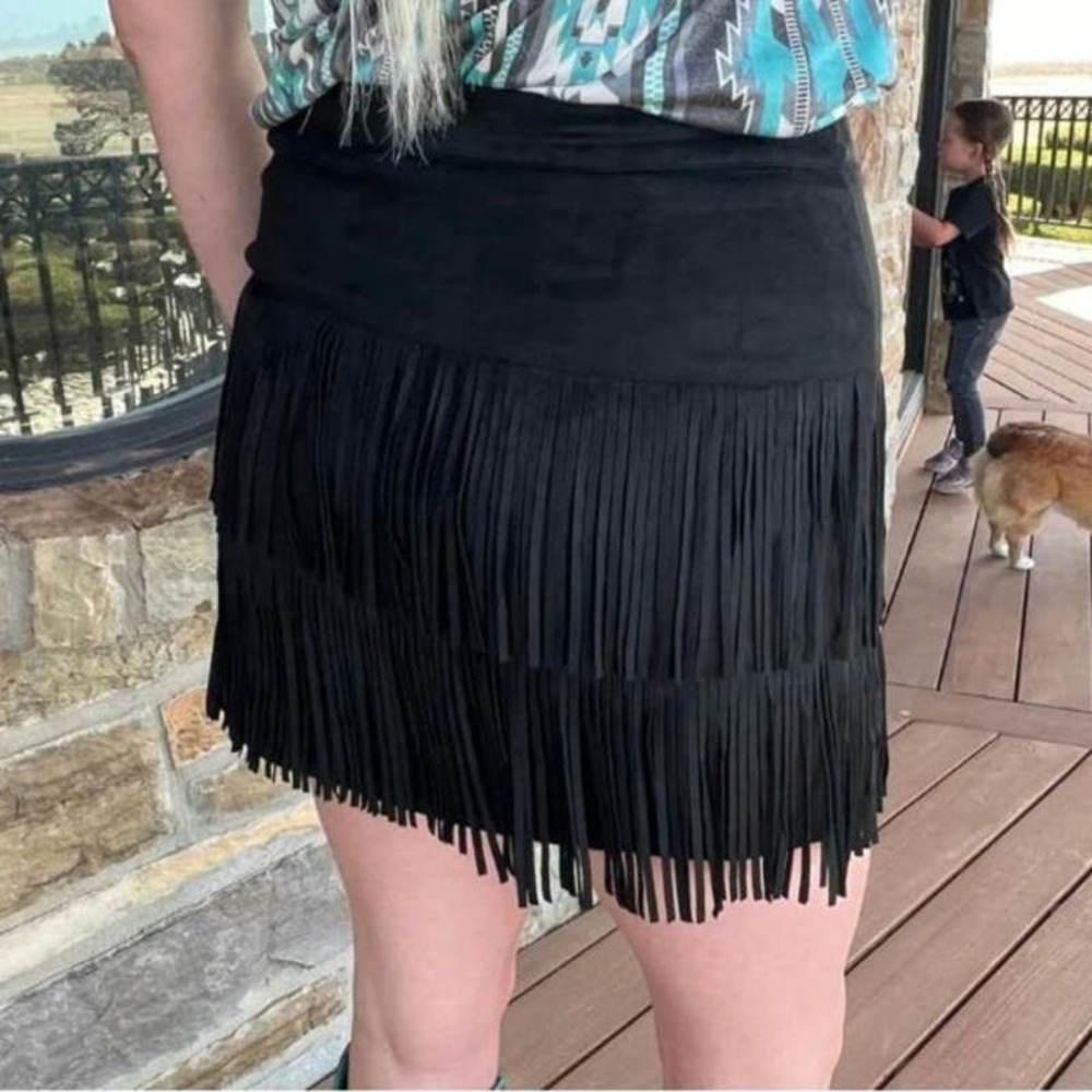 Zara Black Tiered Fringe Mini Skirt - Picture 3 of 12